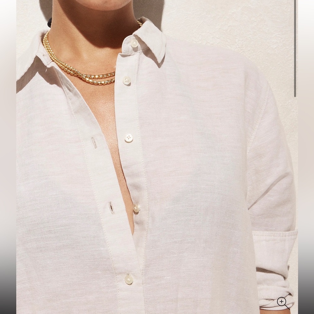 J.Crew Linen Cotton Beach Shirt Small Relaxed Sheer Flax Button Down Cover Up - Picture 2 of 11